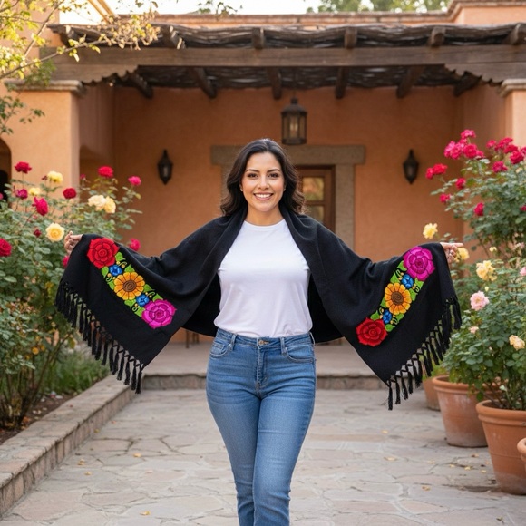 Floral Embroidered Black Sweater - Picture 2 of 9